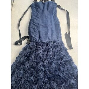 JS‎ Collections Rosettes Navy Size US/2 MAXI DRESS SWEETHEART BLACK BOW #C4